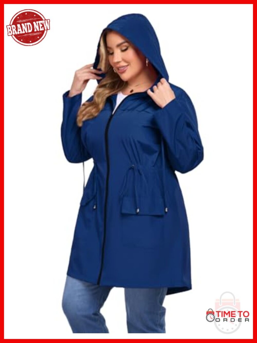 Plus Size 1X-5X Rain Jacket Coat Lightweight Waterproof Windbreaker with Hood